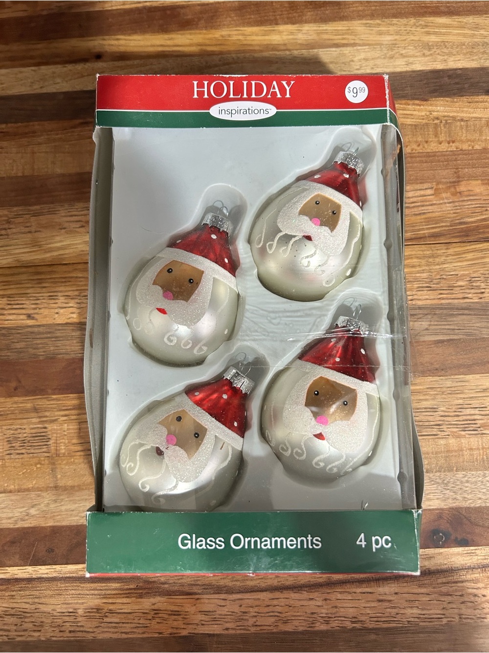 Holiday Santa Glass Ornaments - Red & White, 4-Pack